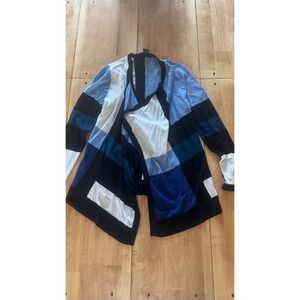 Grace Elements Blue Colorblock Open Front Knit Cardigan Sweater Womens Small